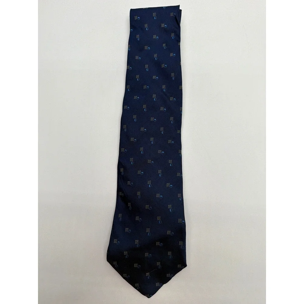 Lauren Ralph Lauren Mens Navy Blue Geometric 100% Silk Necktie Made in USA 58in
